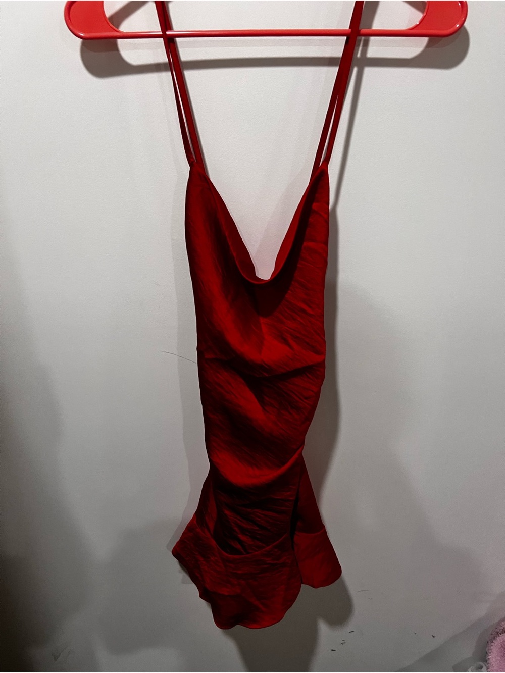 Red Satin Cowl Neck Slip Romper
